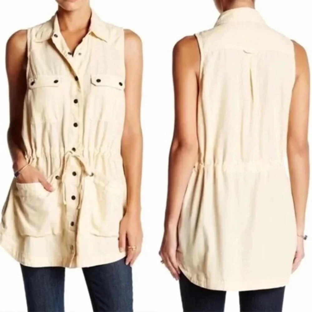 Free People Lightweight Sleeveless Utility Vest in light yellow XS - Picture 6 of 6